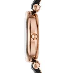 Fossil Carlie Mini Three-Hand Gold Tone Stainless Steel Leather Watch