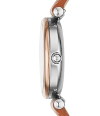 Fossil Carlie Mini Three-Hand Gold Tone Stainless Steel Leather Watch