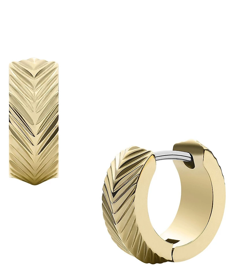 Fossil Harlow Textured Gold-Tone Stainless Steel Huggie Hoop Earrings