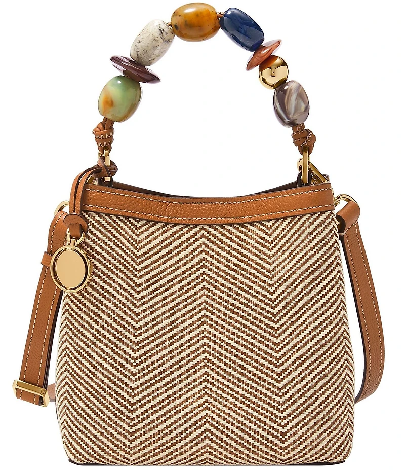 Fossil Jessie Small Beaded Statement Handle Contrast Trim Bucket Bag