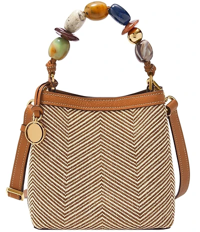 Fossil Jessie Small Beaded Statement Handle Contrast Trim Bucket Bag