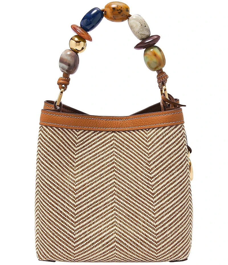 Fossil Jessie Small Beaded Statement Handle Contrast Trim Bucket Bag