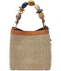 Fossil Jessie Small Beaded Statement Handle Contrast Trim Bucket Bag