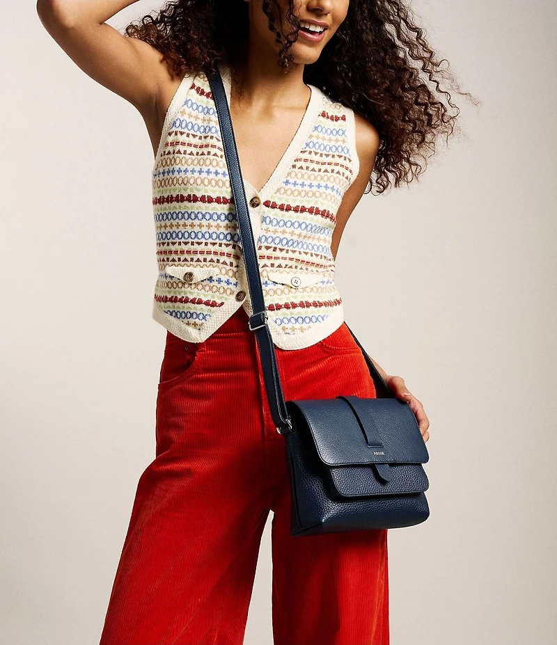 Fossil Kinley Small Fold Over Leather Crossbody Bag