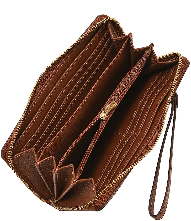 Fossil Logan RFID Heart Stitched Zip Around Wallet Wristlet