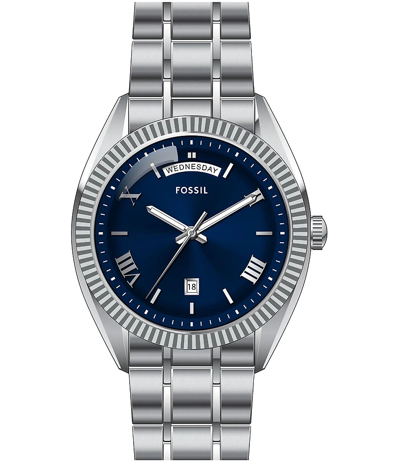 Fossil Men's Campbell Three-Hand Day-Date Stainless Steel Bracelet Watch