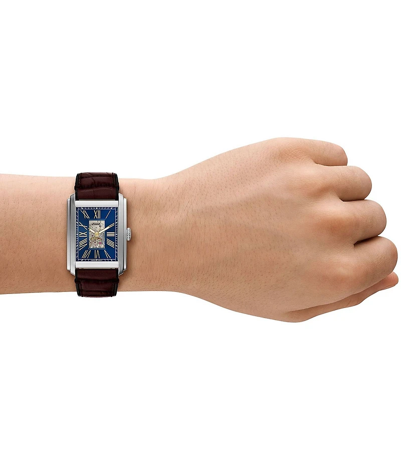 Fossil Men's Carraway Automatic Croco Leather Strap Watch