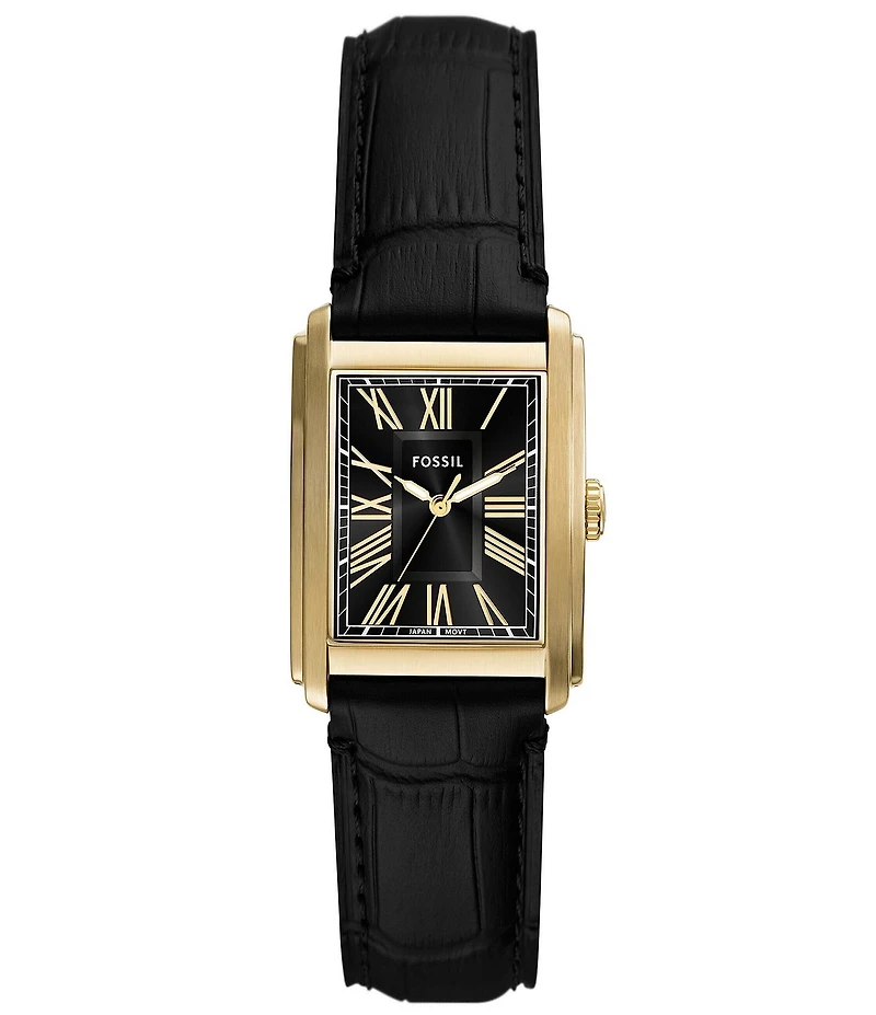 Fossil Men's Gold Carraway Three-Hand Black Croco Leather Strap Watch
