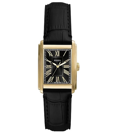 Fossil Men's Gold Carraway Three-Hand Black Croco Leather Strap Watch