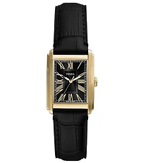 Fossil Men's Gold Carraway Three-Hand Black Croco Leather Strap Watch