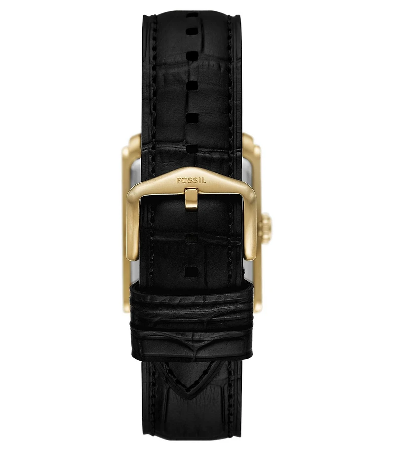 Fossil Men's Gold Carraway Three-Hand Black Croco Leather Strap Watch