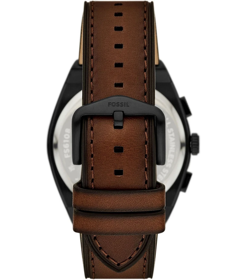 Fossil Men's Everett Chronograph Black Dial With Brown Leather Strap Watch