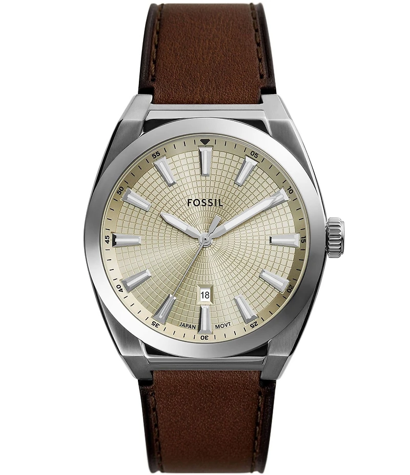 Fossil Men's Everett Three-Hand Date Brown Leather Strap Watch