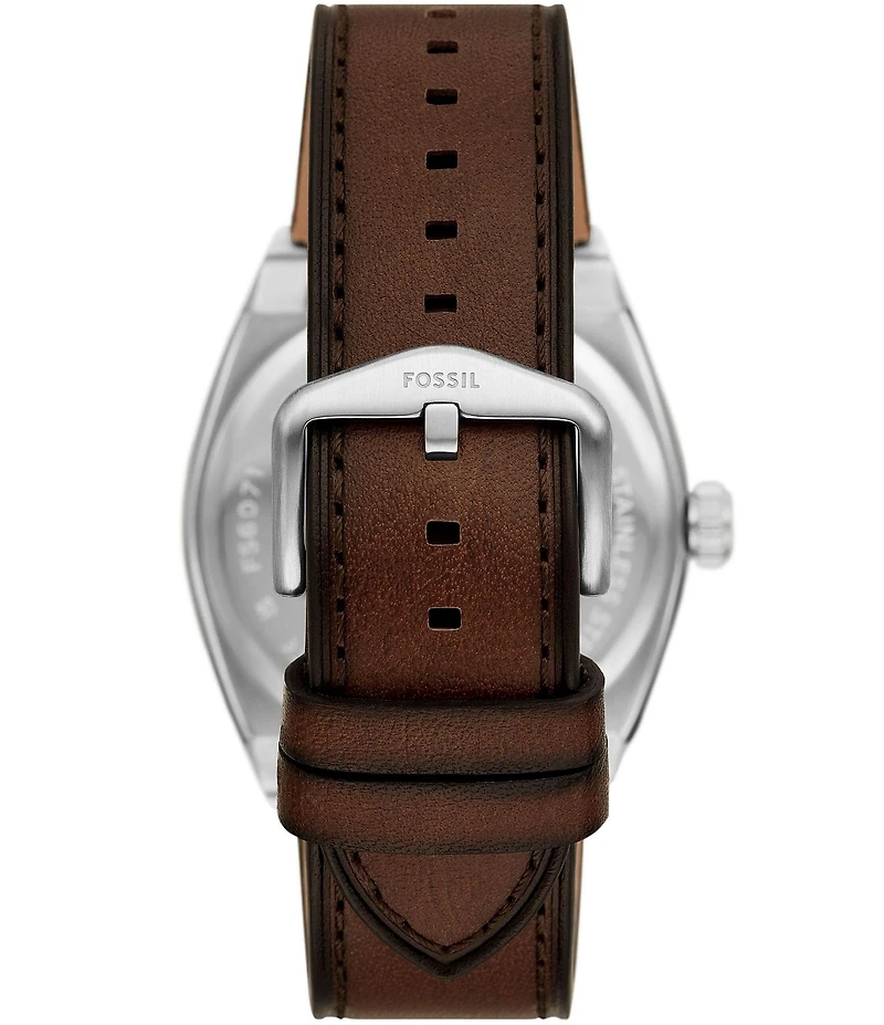 Fossil Men's Everett Three-Hand Date Brown Leather Strap Watch