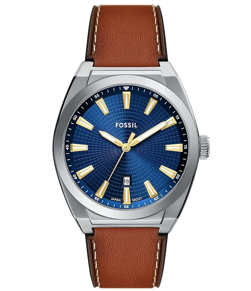 Fossil Men's Everett Three-Hand Date Brown Leather Strap Watch