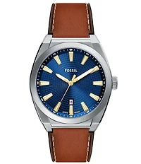 Fossil Men's Everett Three-Hand Date Brown Leather Strap Watch