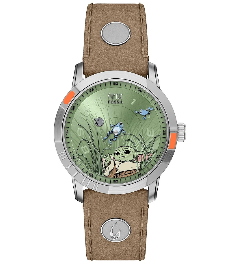 Fossil Men's Limited Edition Star Wars Grogu Neutra Quartz Three-Hand Leather Strap Watch Set