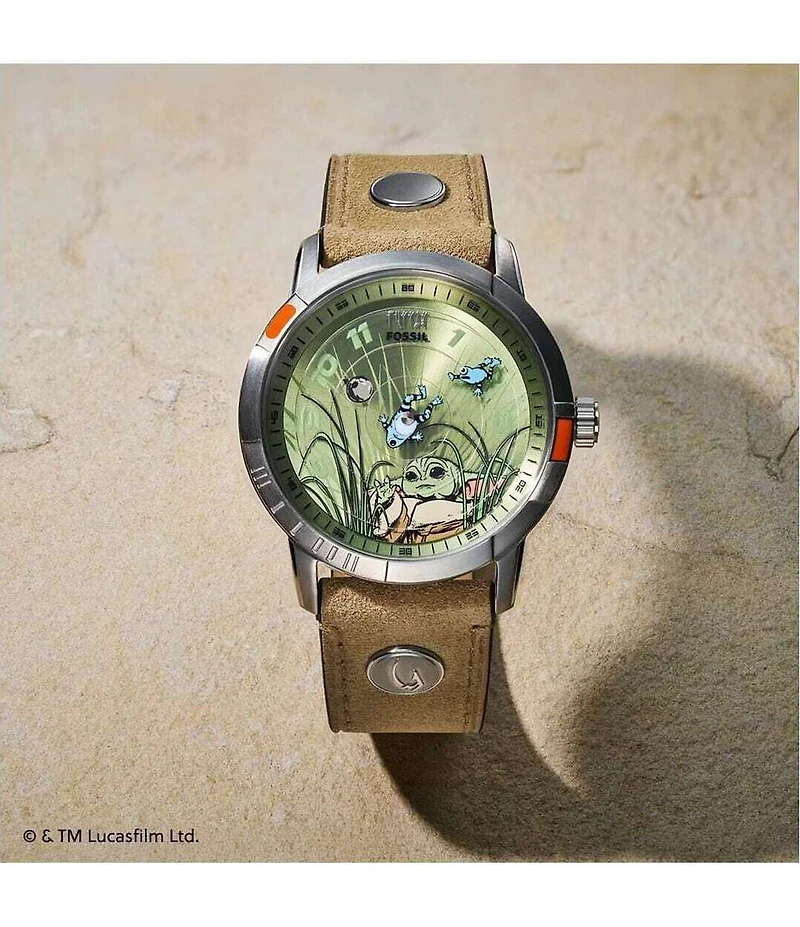 Fossil Men's Limited Edition Star Wars Grogu Neutra Quartz Three-Hand Leather Strap Watch Set