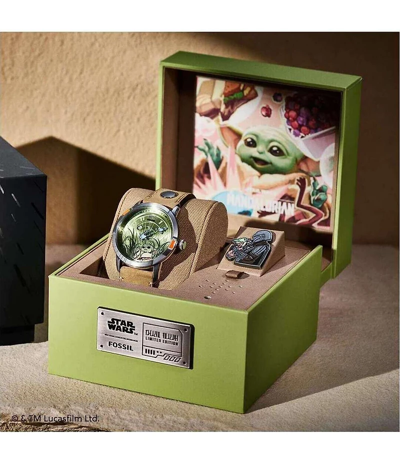 Fossil Men's Limited Edition Star Wars Grogu Neutra Quartz Three-Hand Leather Strap Watch Set