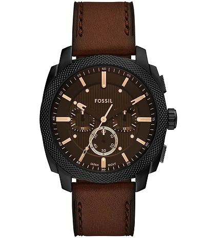 Fossil Men's Machine Quartz Chronograph Brown Leather Strap Watch