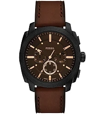 Fossil Men's Machine Quartz Chronograph Brown Leather Strap Watch