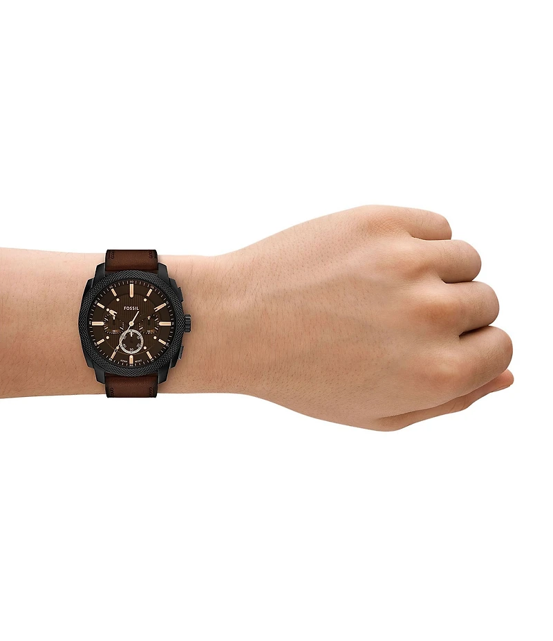 Fossil Men's Machine Quartz Chronograph Brown Leather Strap Watch