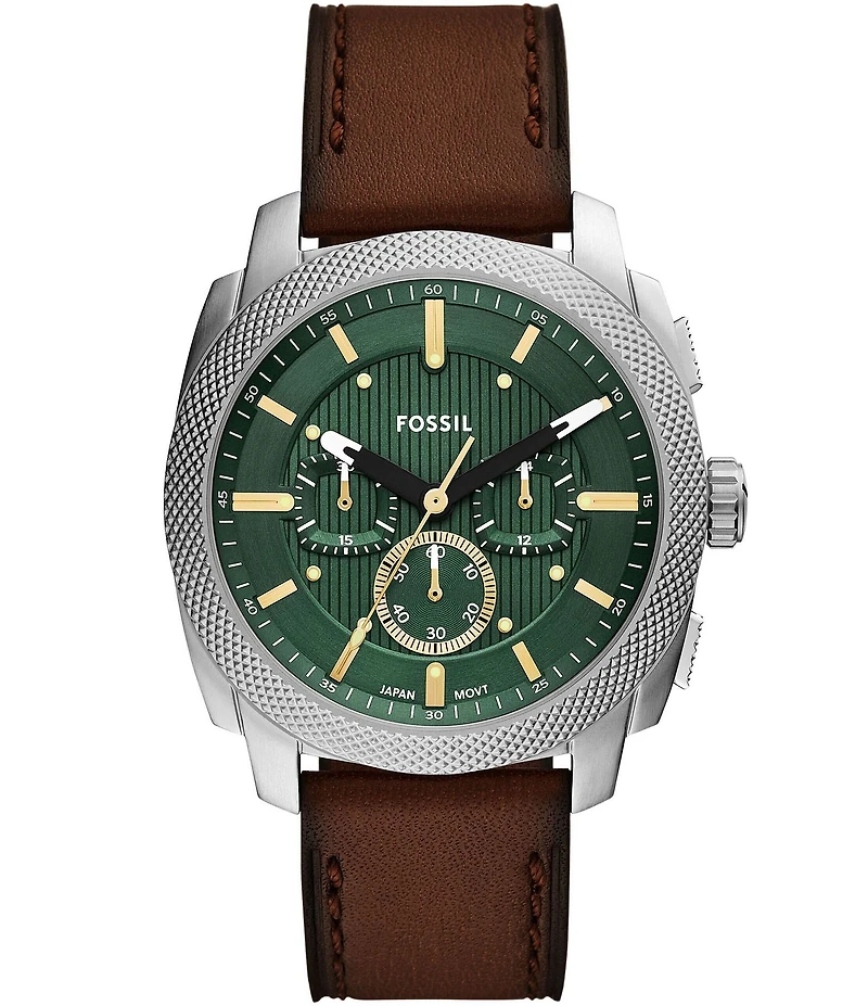 Fossil Men's Machine Quartz Chronograph Brown Leather Strap Watch