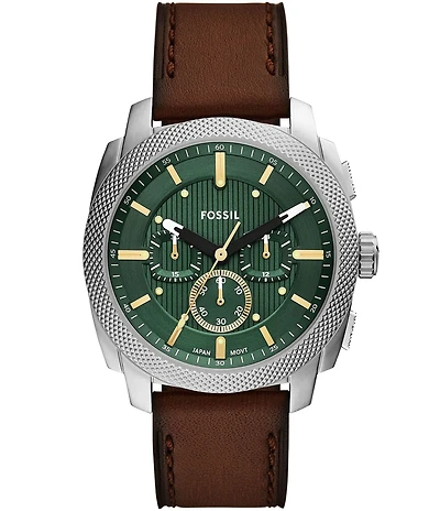 Fossil Men's Machine Quartz Chronograph Brown Leather Strap Watch