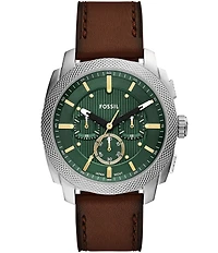 Fossil Men's Machine Quartz Chronograph Brown Leather Strap Watch