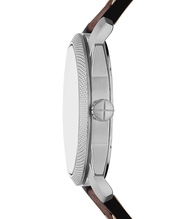Fossil Men's Machine Three-Hand Brown Leather Strap Watch and Bracelet Set