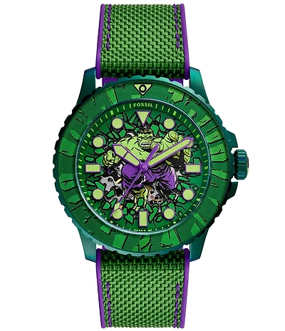 Fossil Men's Marvel x Fossil Limited-Edition Incredible Hulk Automatic Silicone Strap Watch