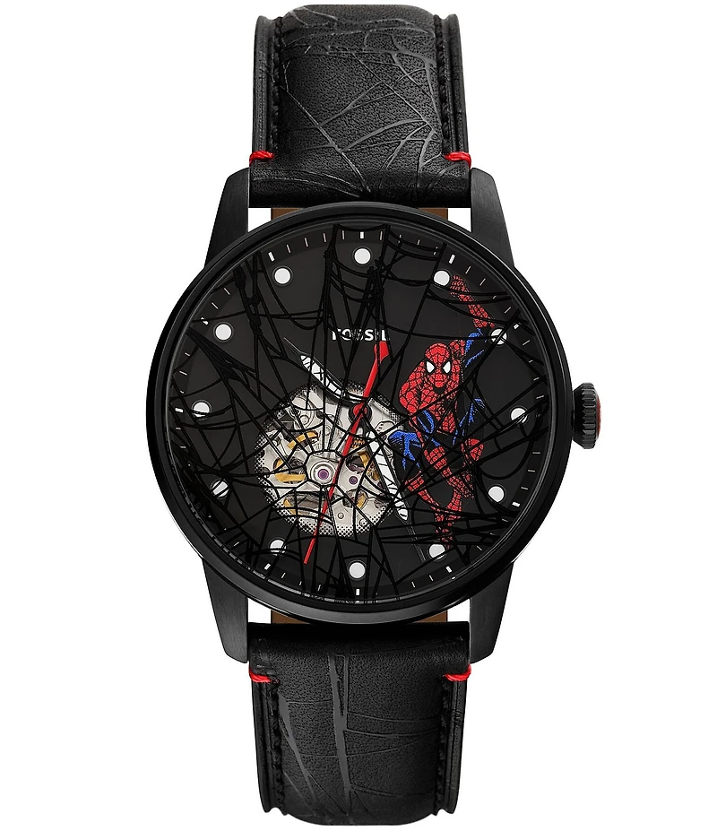 Fossil Men's Marvel x Fossil Limited-Edition Spider-Man Automatic Leather Strap Watch