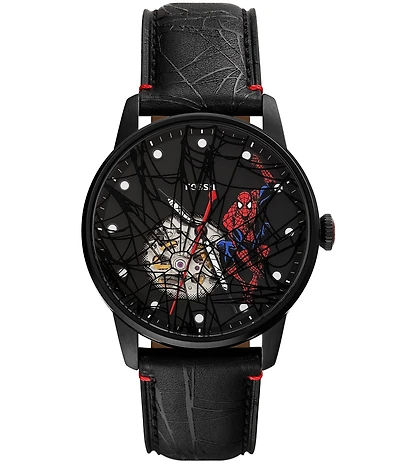 Fossil Men's Marvel x Fossil Limited-Edition Spider-Man Automatic Leather Strap Watch