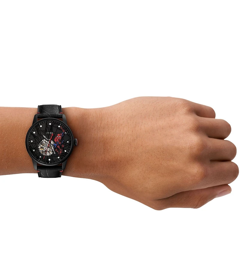 Fossil Men's Marvel x Fossil Limited-Edition Spider-Man Automatic Leather Strap Watch