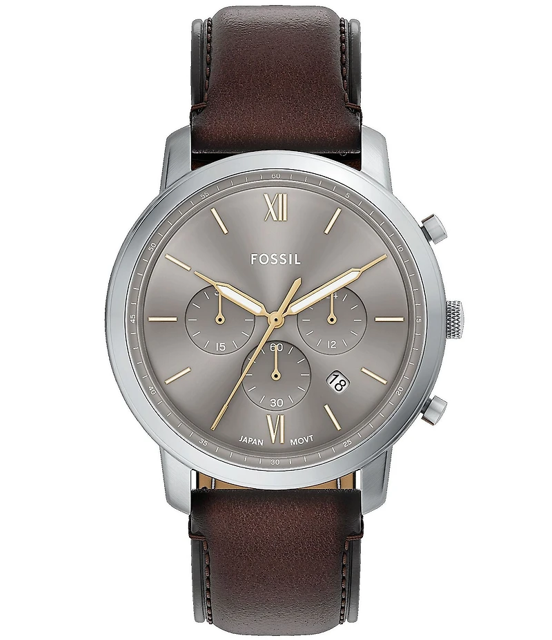 Fossil Men's Neutra Quartz Chronograph Brown Leather Strap Watch