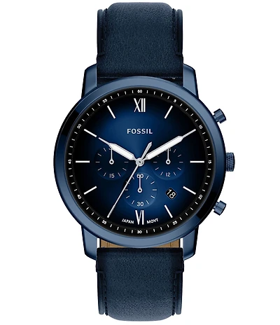 Fossil Men's Neutra Quartz Chronograph Navy Leather Strap Watch