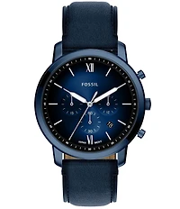 Fossil Men's Neutra Quartz Chronograph Navy Leather Strap Watch
