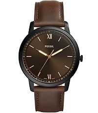 Fossil Minimalist Three-Hand Brown Leather Strap Watch