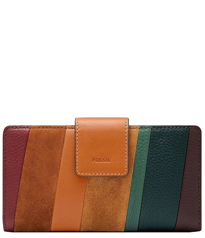 Fossil RFID Logan Leather Suede Patchwork Tab Bifold Wallet