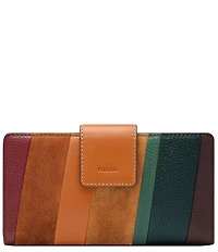Fossil RFID Logan Leather Suede Patchwork Tab Bifold Wallet