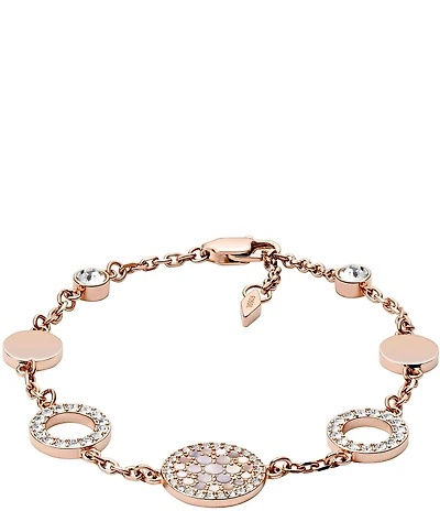 Fossil Val Mosaic Mother-of-Pearl Disc Station Crystal Line Bracelet