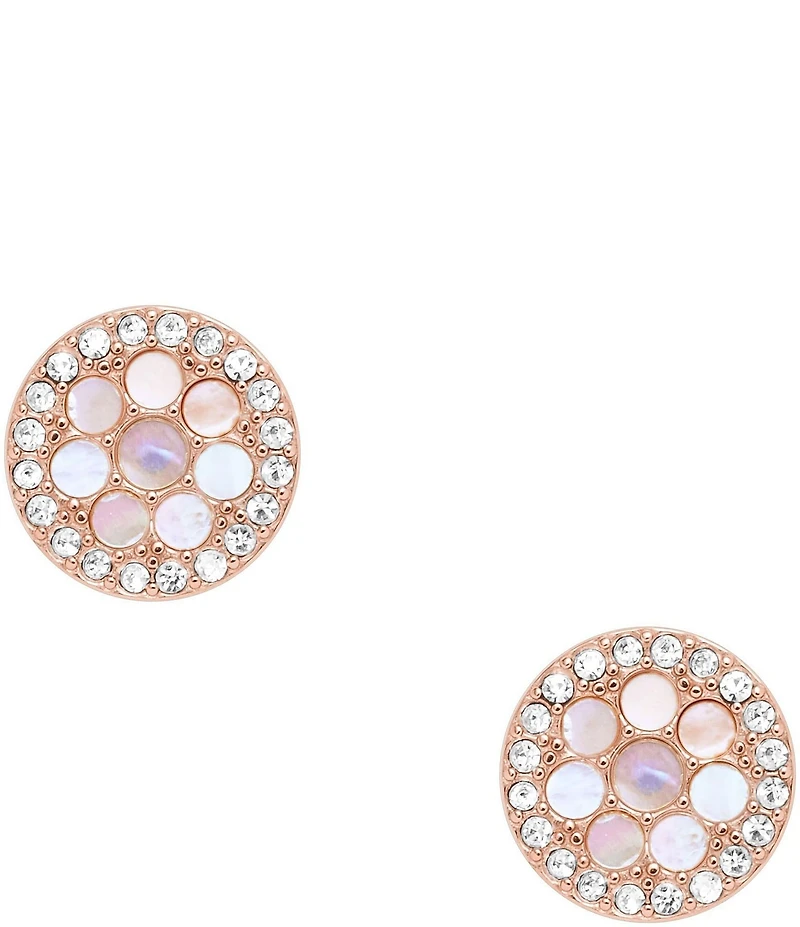Fossil Val Mosaic Mother-of-Pearl Crystal Stud Earrings
