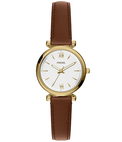 Fossil Women's Carlie Quartz Three Hand Brown Leather Strap Watch