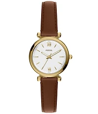 Fossil Women's Carlie Quartz Three Hand Brown Leather Strap Watch