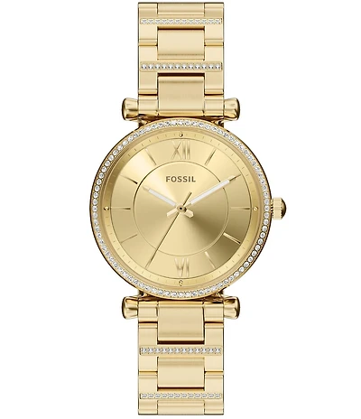 Fossil Women's Carlie Quartz Three Hand Gold Tone Stainless Steel Bracelet Watch