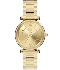 Fossil Women's Carlie Quartz Three Hand Gold Tone Stainless Steel Bracelet Watch