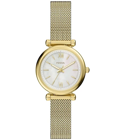 Fossil Women's Carlie Quartz Three Hand Gold Tone Stainless Steel Mesh Bracelet Watch