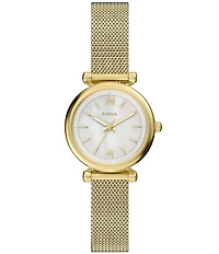 Fossil Women's Carlie Quartz Three Hand Gold Tone Stainless Steel Mesh Bracelet Watch