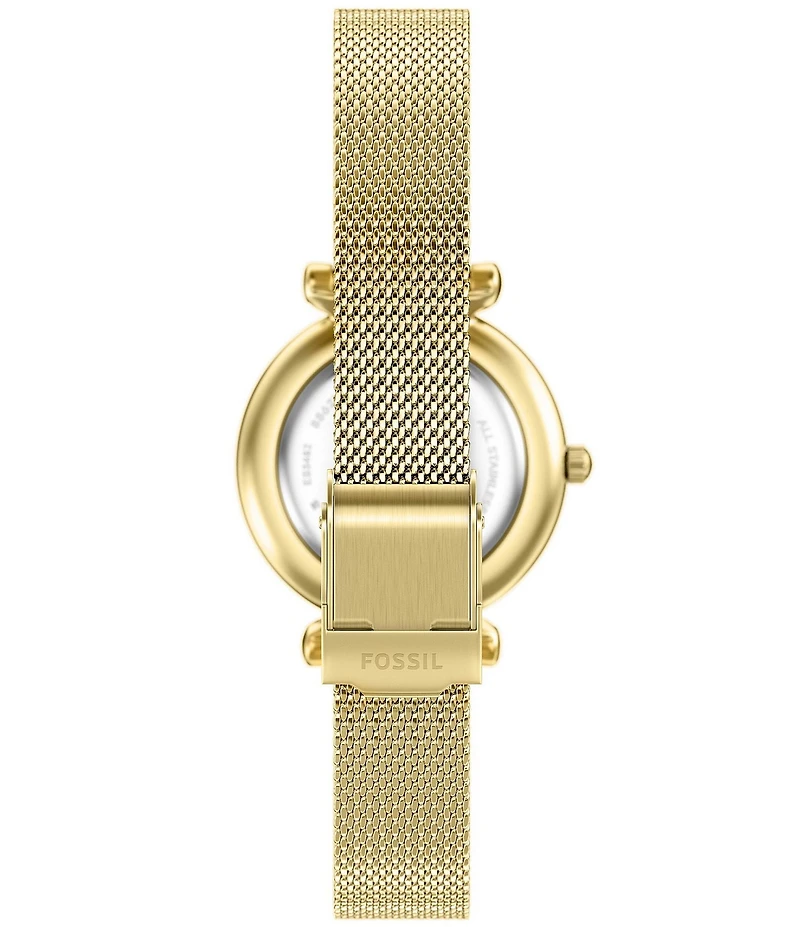 Fossil Women's Carlie Quartz Three Hand Gold Tone Stainless Steel Mesh Bracelet Watch