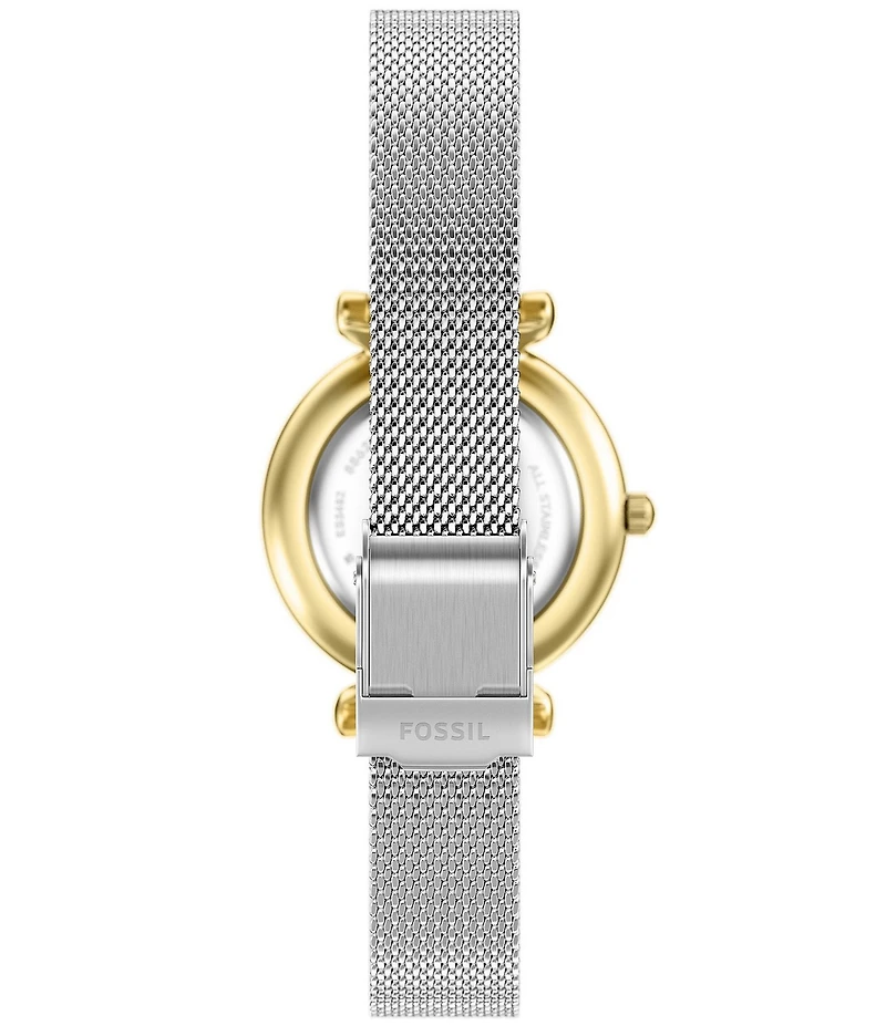 Fossil Women's Carlie Quartz Three Hand Gold Tone Stainless Steel Mesh Bracelet Watch